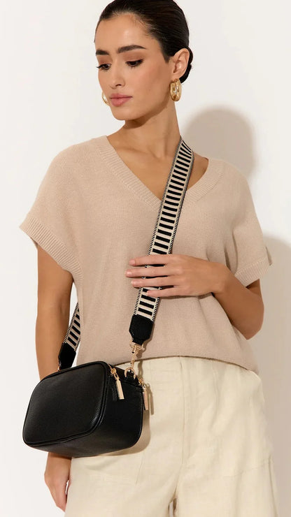 Bella Striped Webbing Camera Bag Black