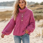 Boho Chunky Knit Turtleneck Sweater