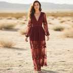Boho Red Lace Maxi Dress