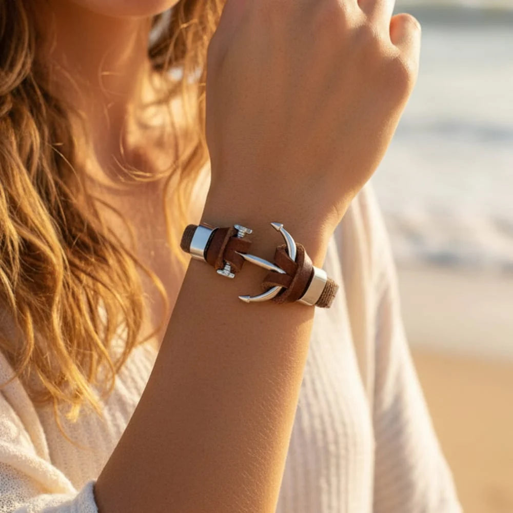 Vintage Leather Anchor Bracelet