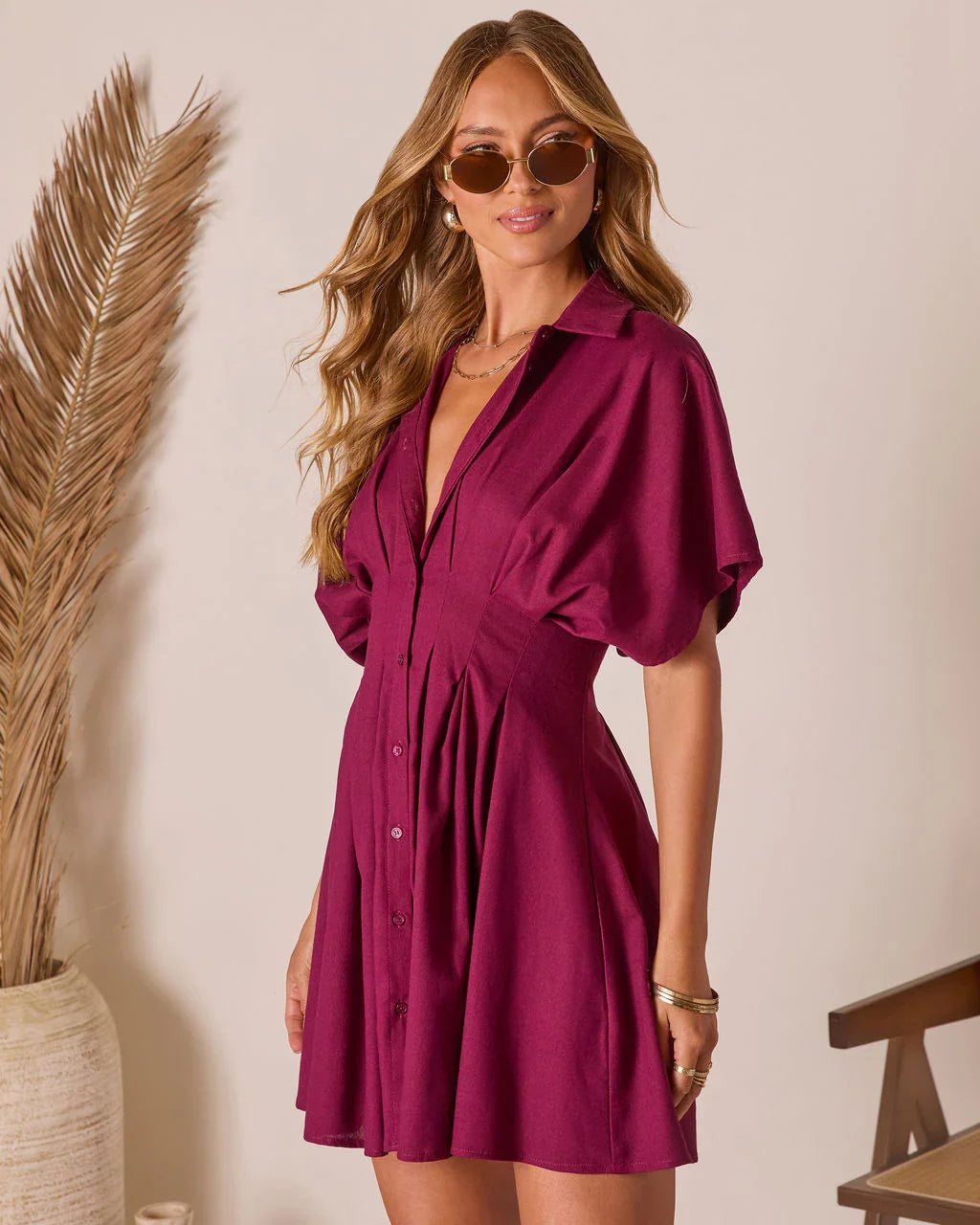 Stacie Pleated Mini Shirt Dress