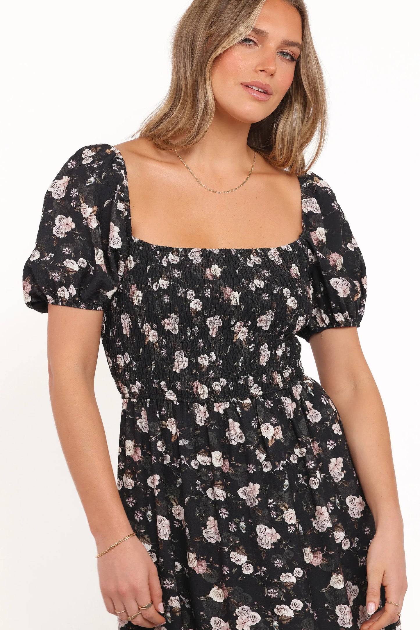 Cecelia Puff Sleeve Maxi Dress Black Floral