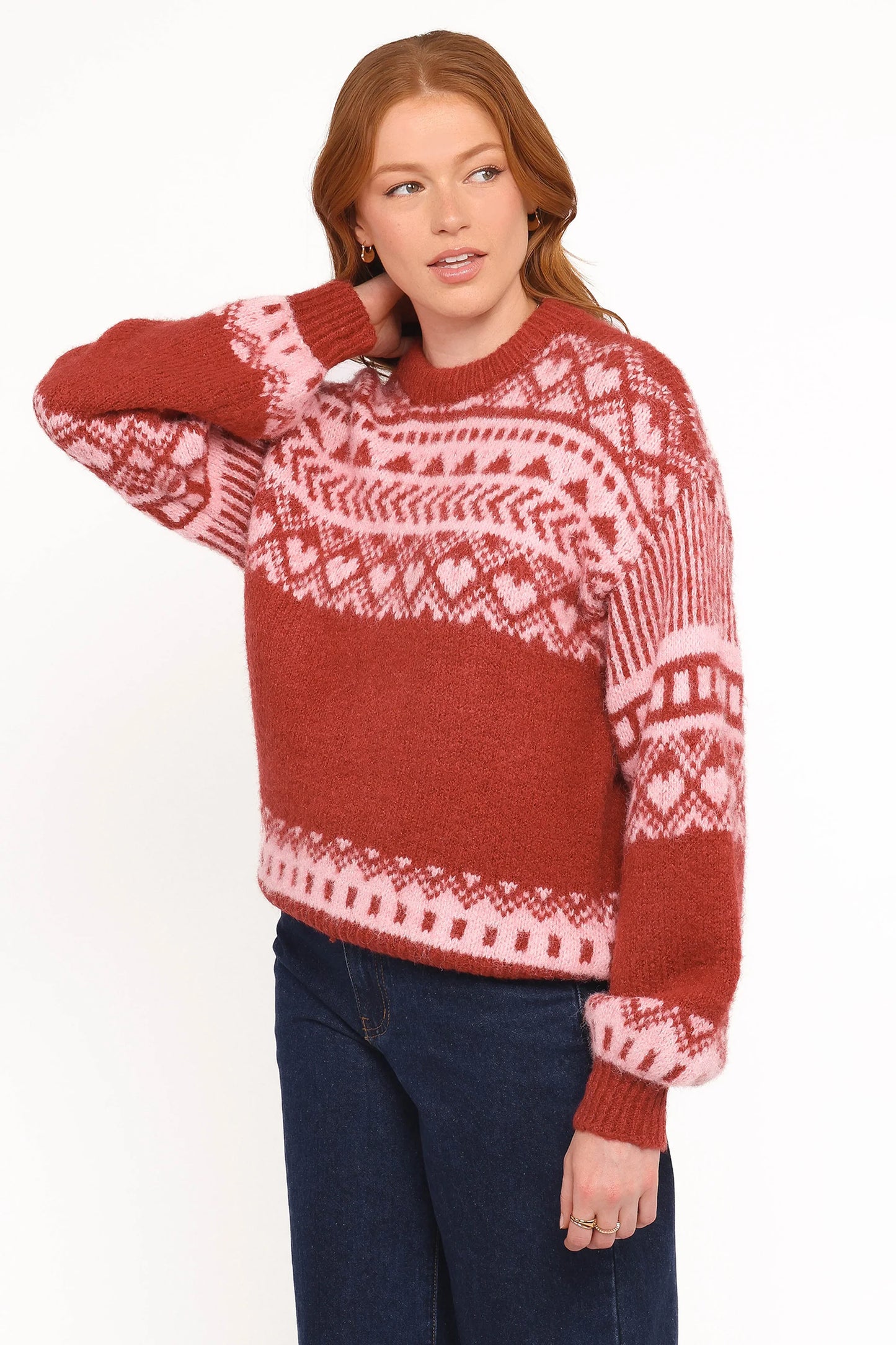 Zinnia Fairisle Knit Sweater Red