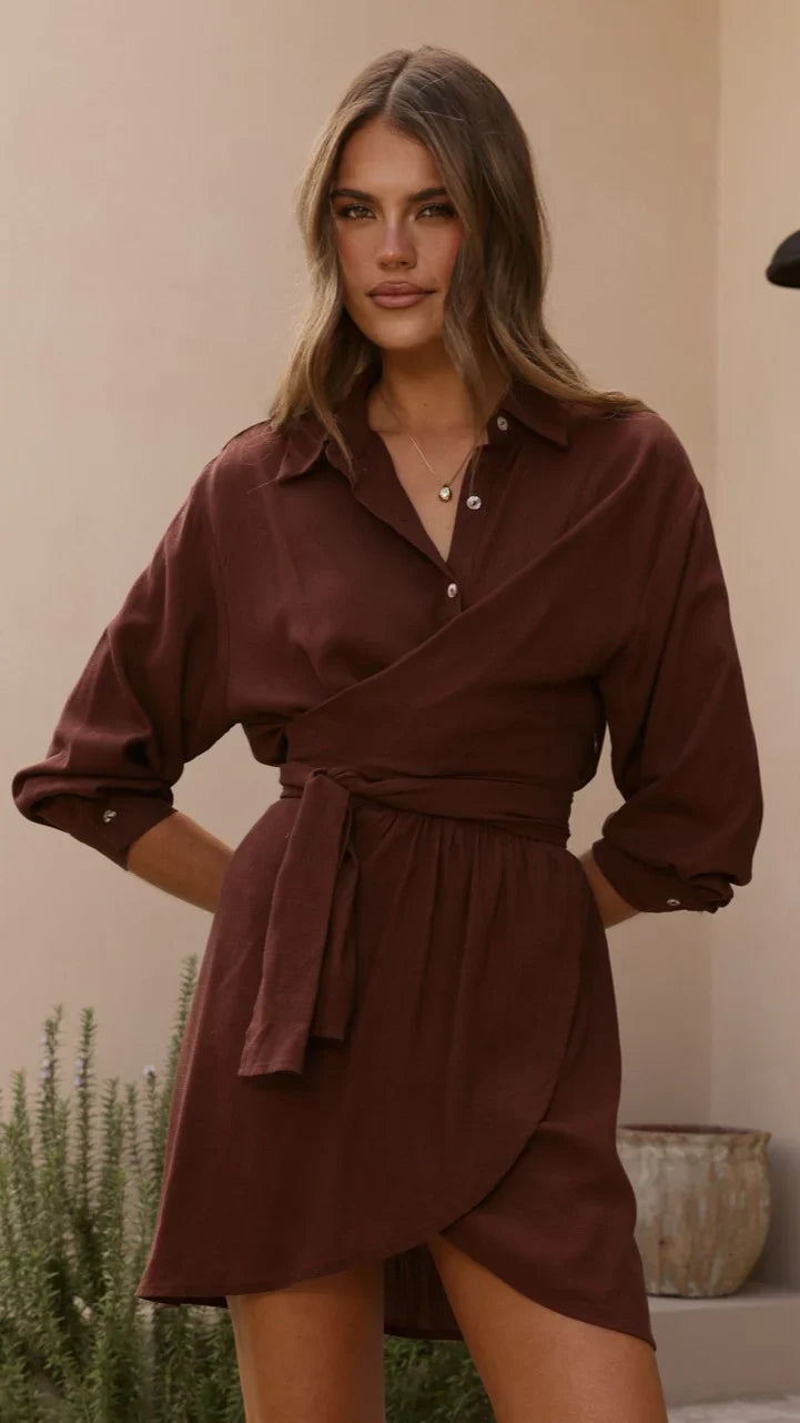 Zaida Shirt Mini Dress Chocolate