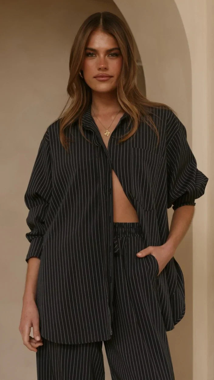 Zaila Long Sleeve Shirt Navy White Stripe