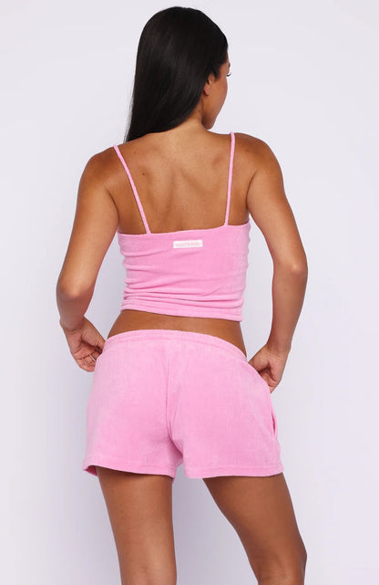 Causing Commotion Terry Lounge Shorts Pink