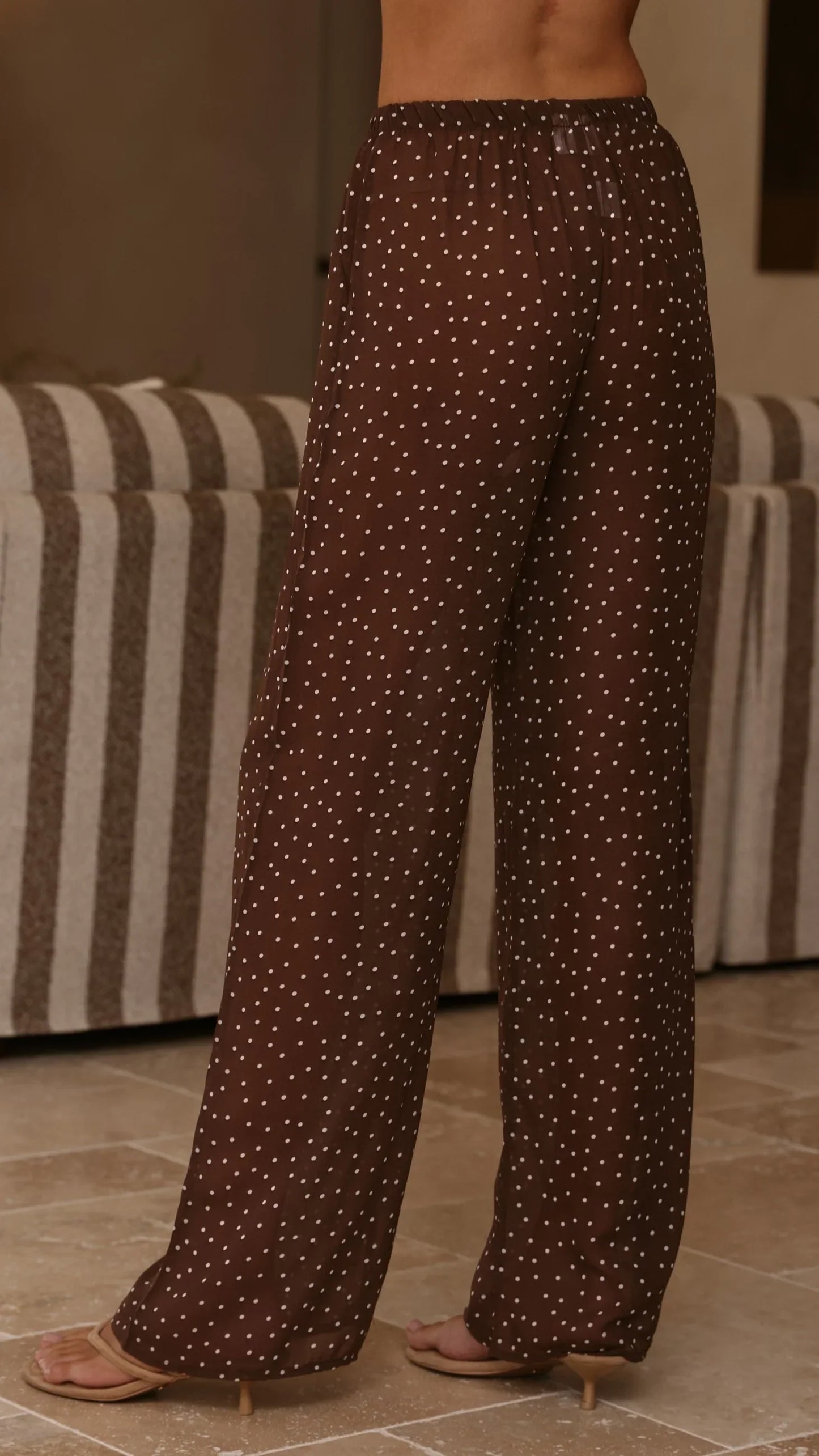 Ashleigh Sheer Shirt and Pants Set Brown Polka