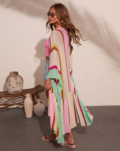 Summer Treat Knit Color Block Duster Kimono