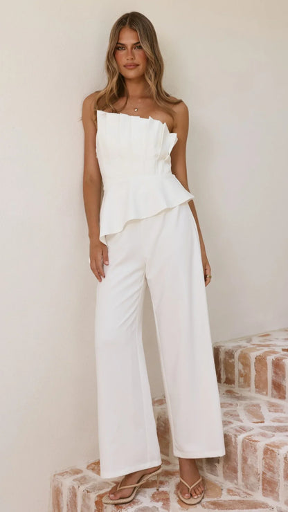 Javana Asymmetrical Top and Pants Set White