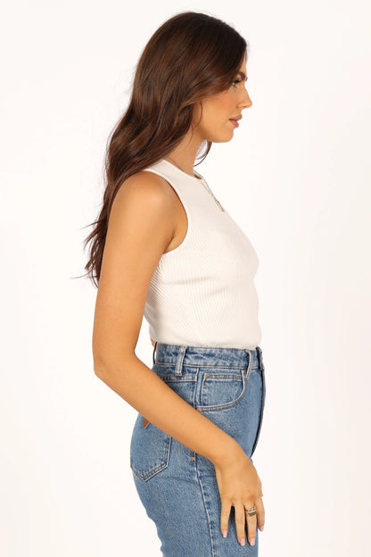 Davie Ribbed Knit Top White