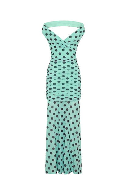 Sweet And Chic Maxi Dress Aqua Polka Dot