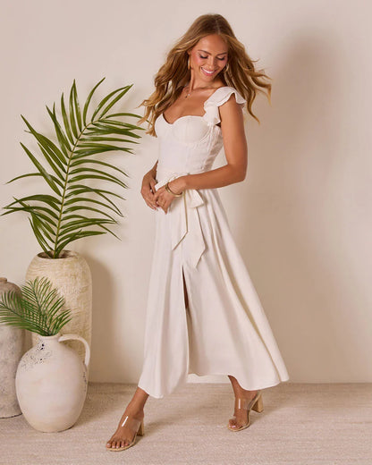 Perfect Date Cotton Tie Waist Midi Dress