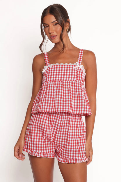 Isidore Gingham Short Set Red