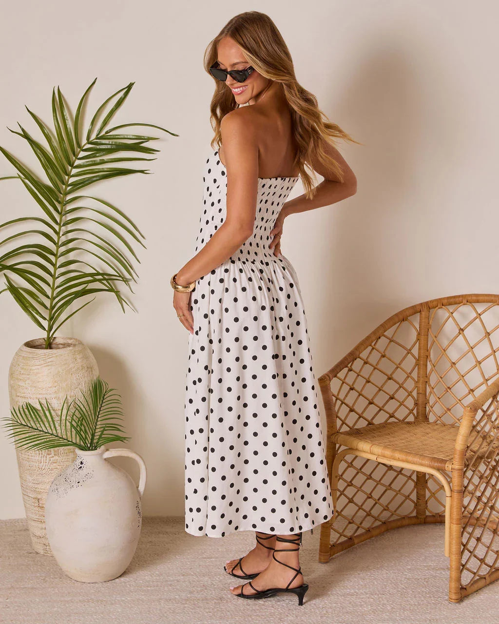 Kristena Drop Waist Polka Dot Midi Dress