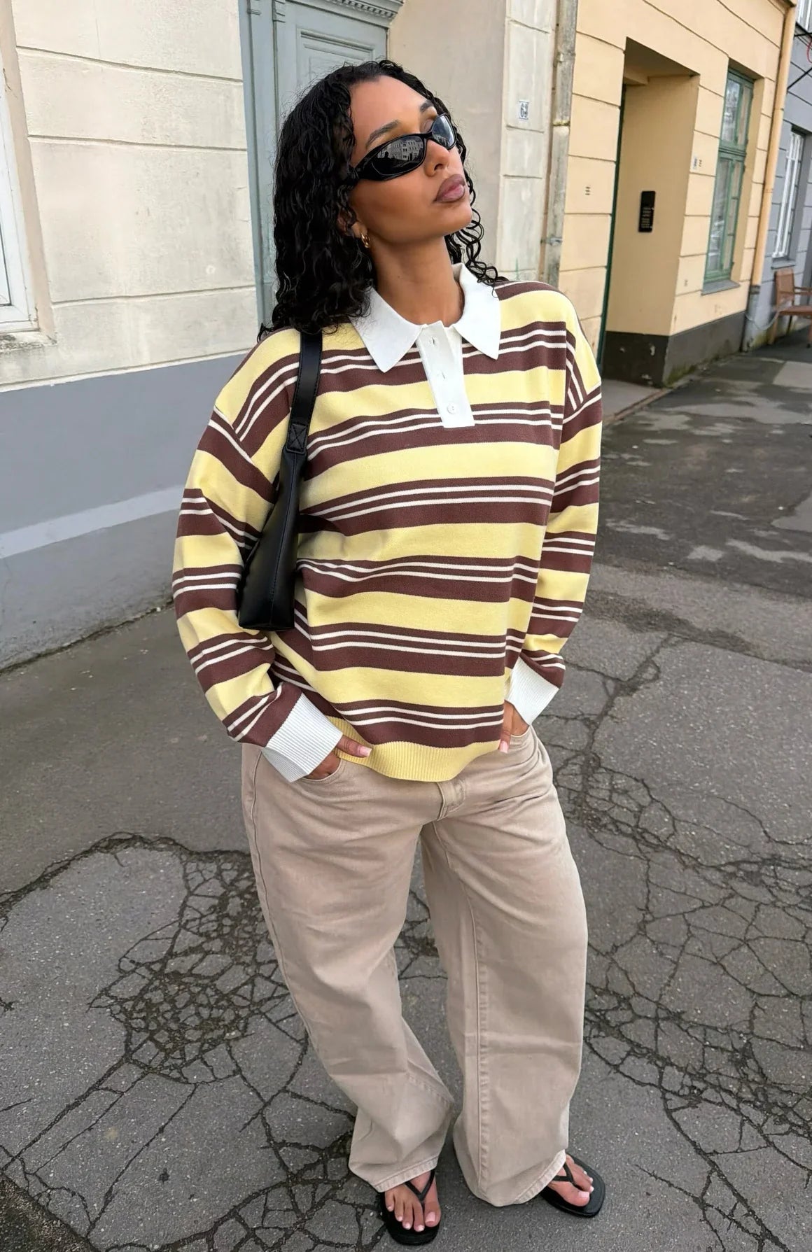 Soft Rewind Knit Sweater Honeycomb Choc Stripe