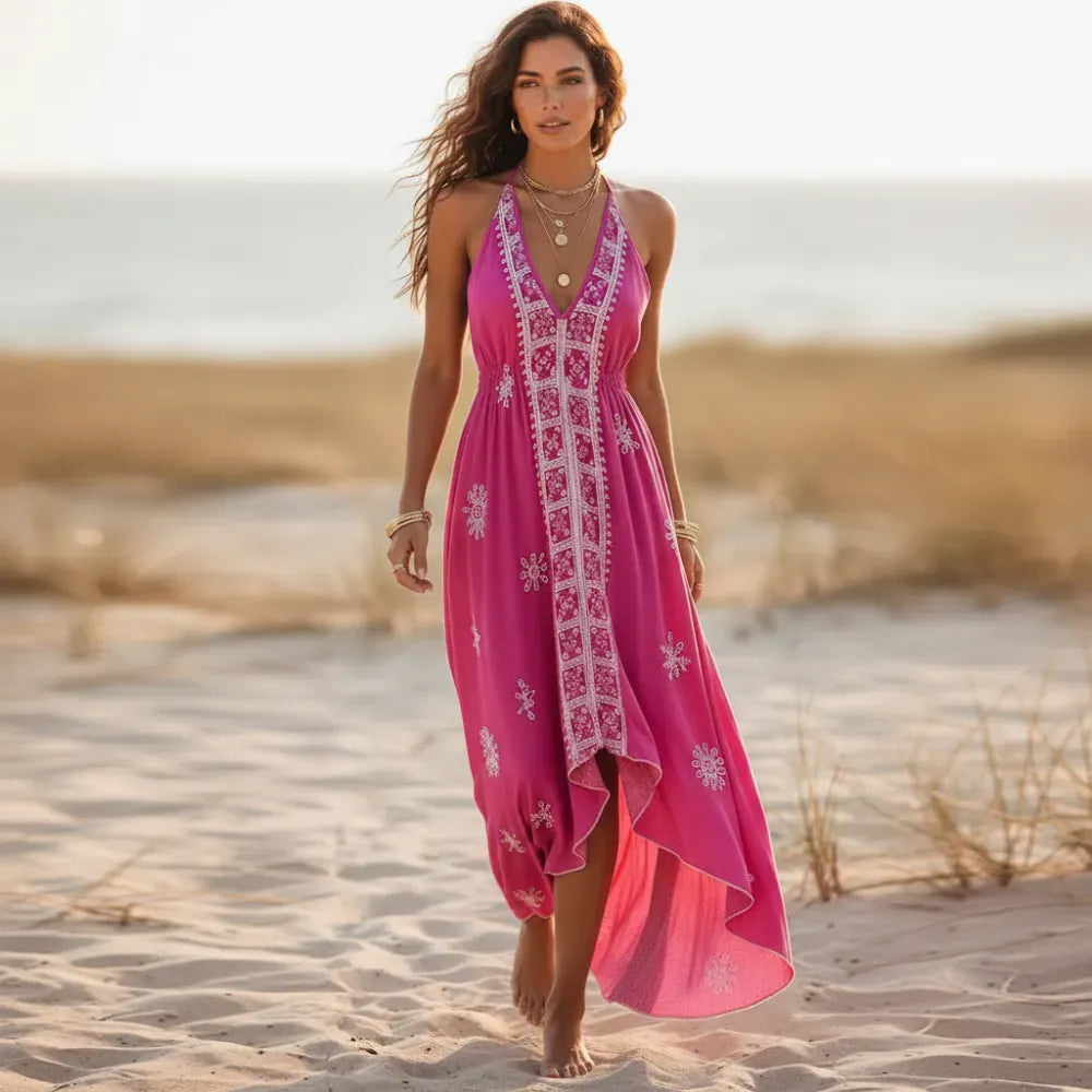 Floral Halter High Low Maxi Dress
