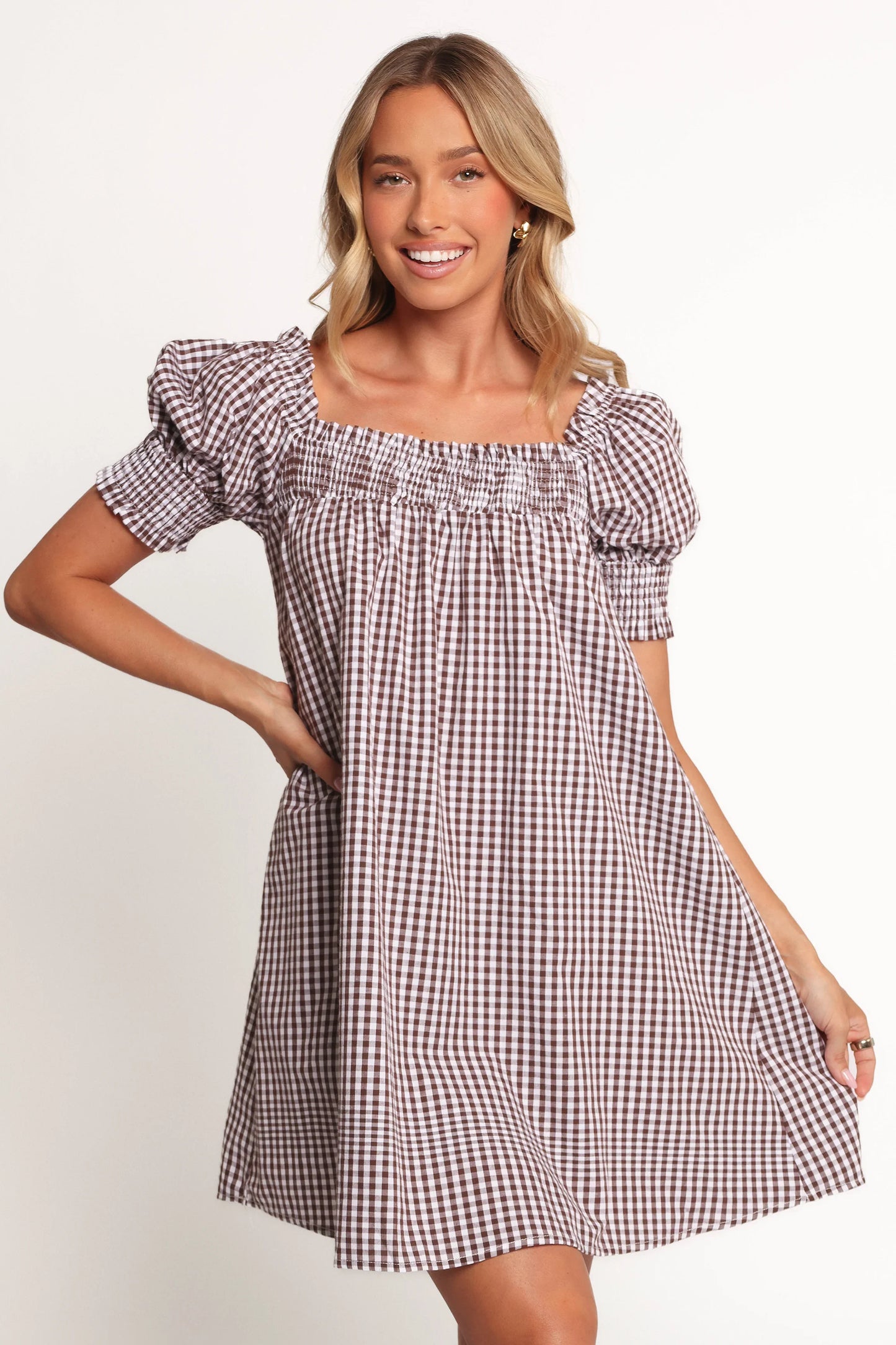 Kennedy Smock Mini Dress Chocolate Gingham