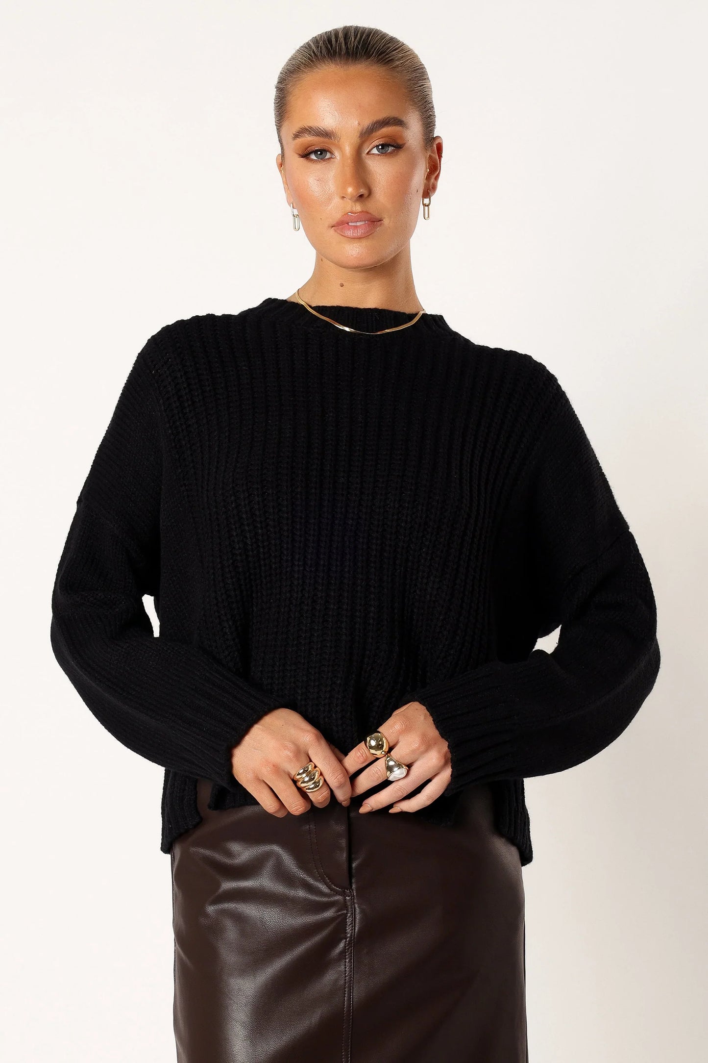 Arlette Textured Knit Sweater Black