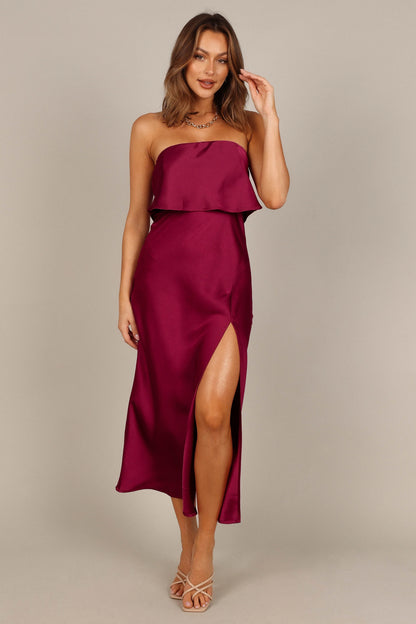 Vienna Strapless Midi Dress Berry