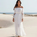 Off Shoulder Lace Maxi Dress with Long Sleeves