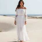 Off Shoulder Lace Maxi Dress with Long Sleeves