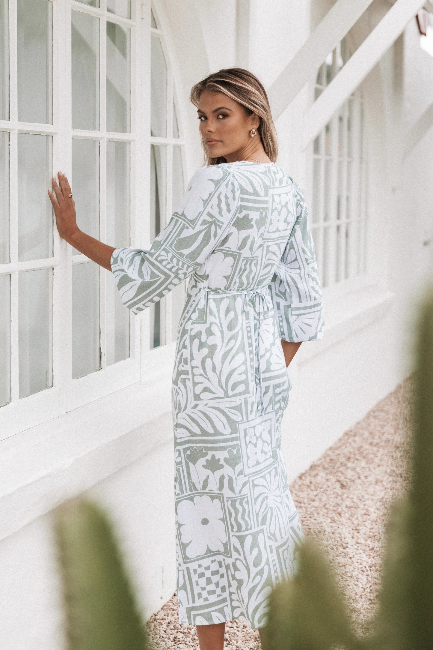 Kolby Long Sleeve Midi Dress Sage Print