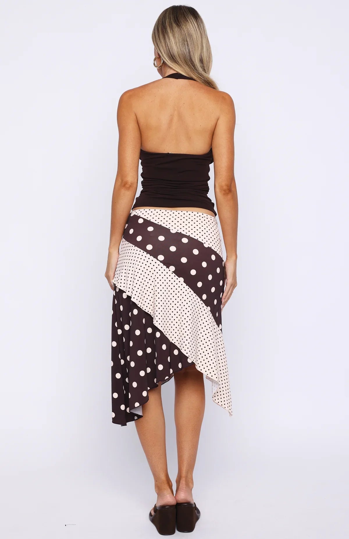 Offline Forever Midi Skirt Choc Cream Polka Dot