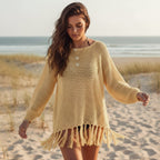 Crochet Knit Beach Cover Up with Tassel Fringe