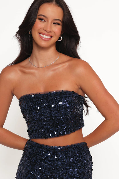Glissy Sequin Skirt Set Navy