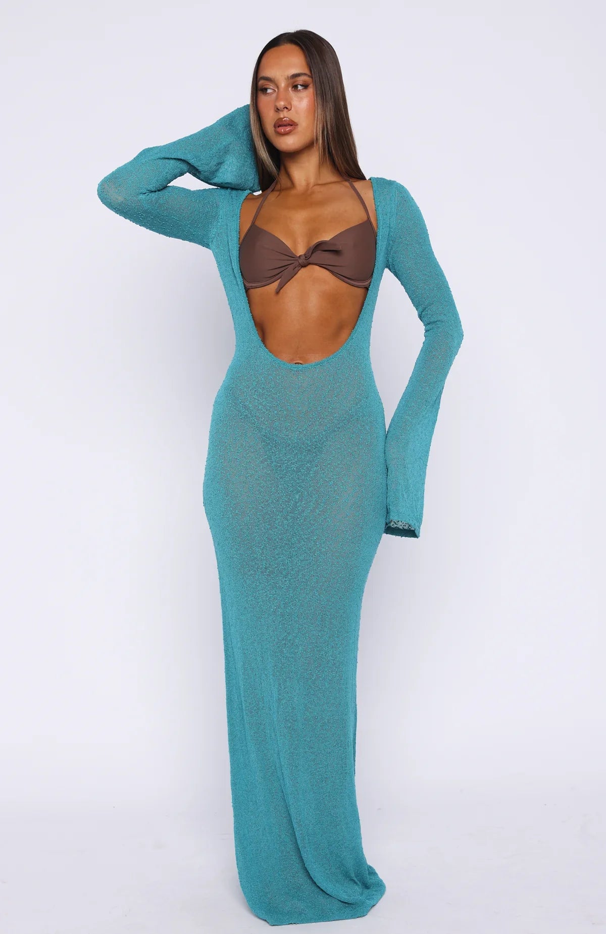 Malta Mermaids Long Sleeve Maxi Dress Teal Crush