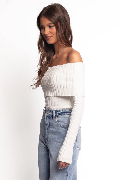 Inora Off Shoulder Knit Top White