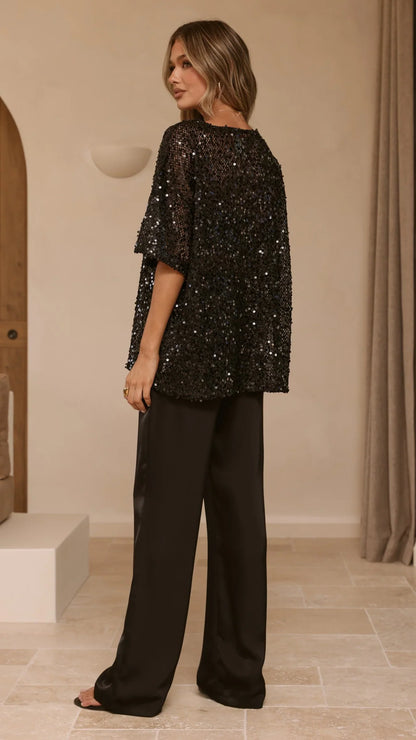 Varni Oversized Sequins Tee Black