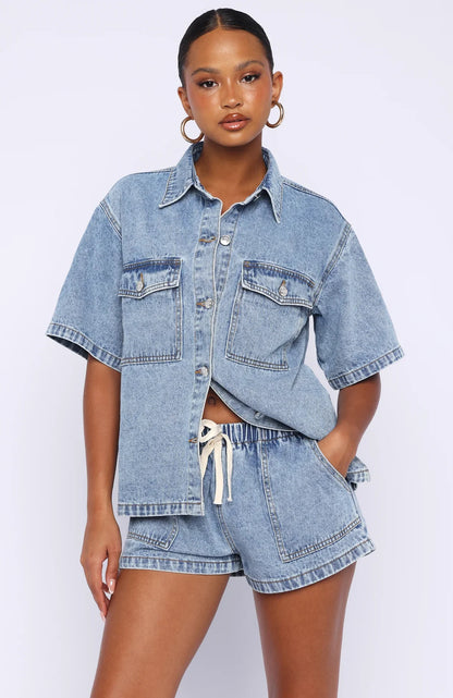 Denim Daydream Button Up Shirt Mid Blue