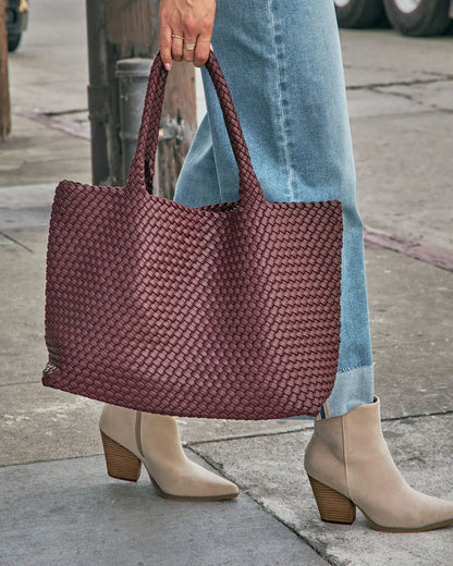 At My Side Woven Leather Tote With Insert