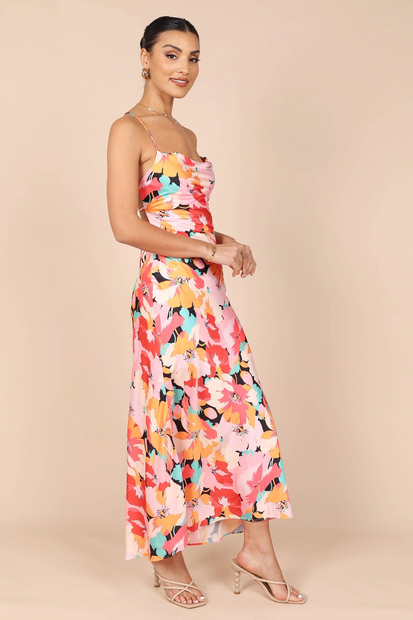 Posse Midi Slip Dress Pink Floral