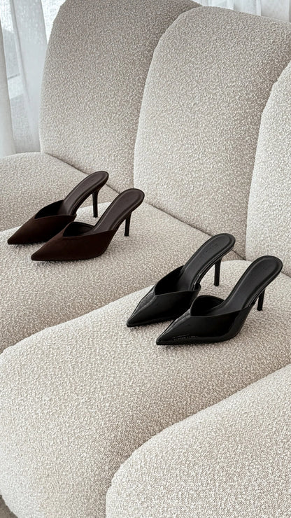 Karey Heel Dark Cacao Suede