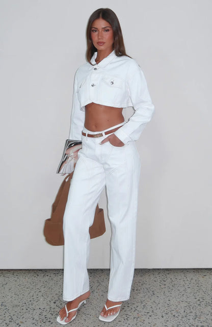 Did You Miss Me Mid Rise Straight Leg Jeans Off White