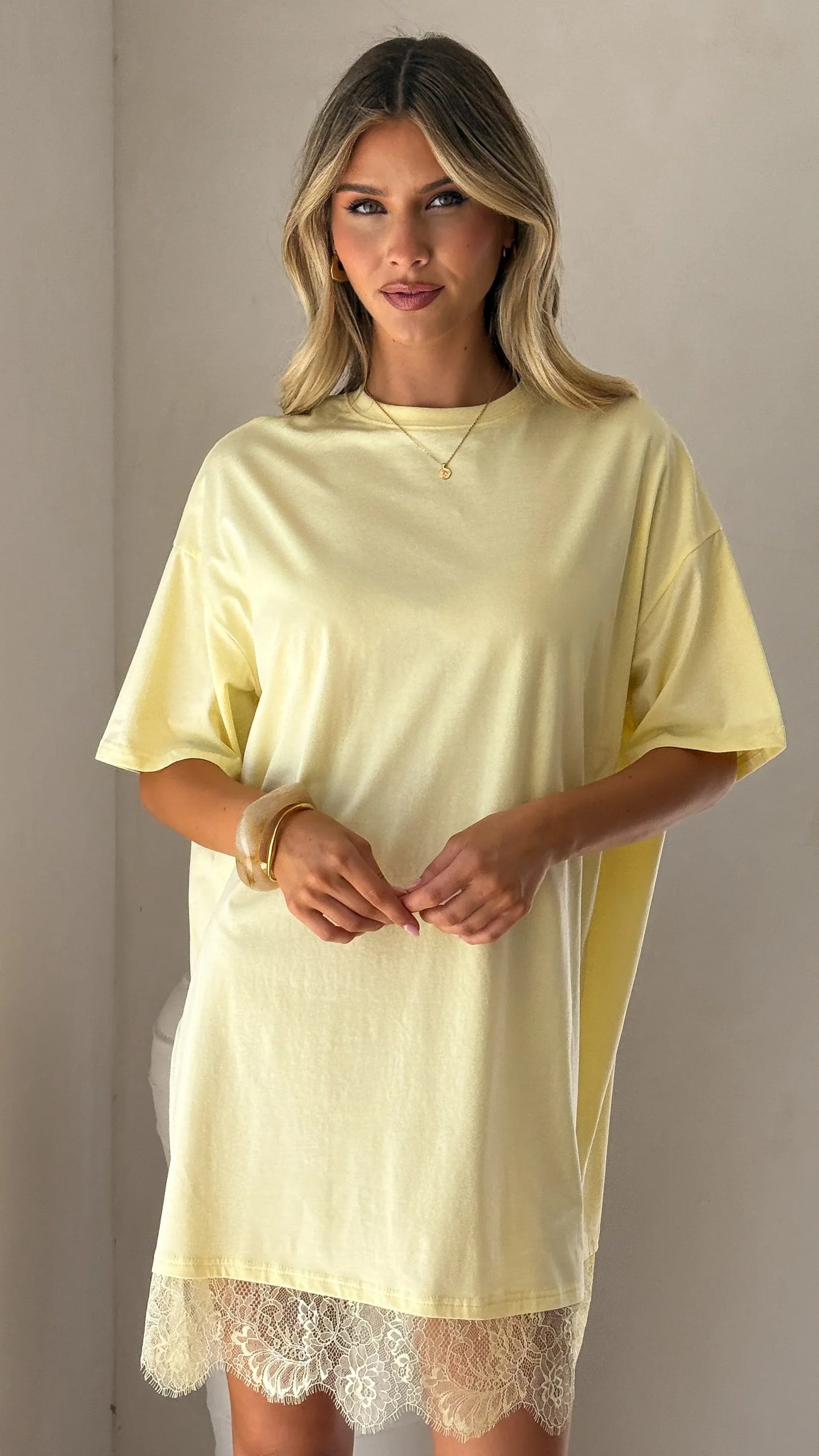 Saya T Shirt Lace Mini Dress Yellow