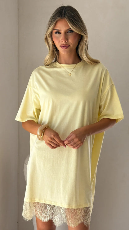 Saya T Shirt Lace Mini Dress Yellow