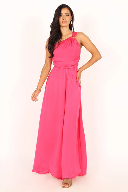 Sunanda One Shoulder Jumpsuit Fuchsia