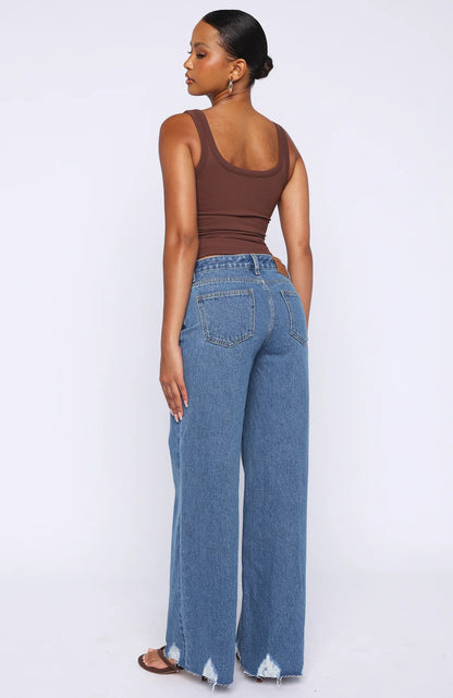 Big City Dreams Mid Rise Wide Leg Jeans Admiral Blue