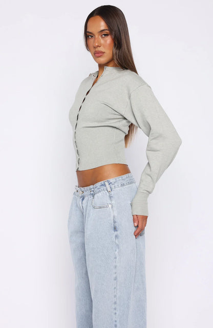 Cindy Cinched Knit Top Grey