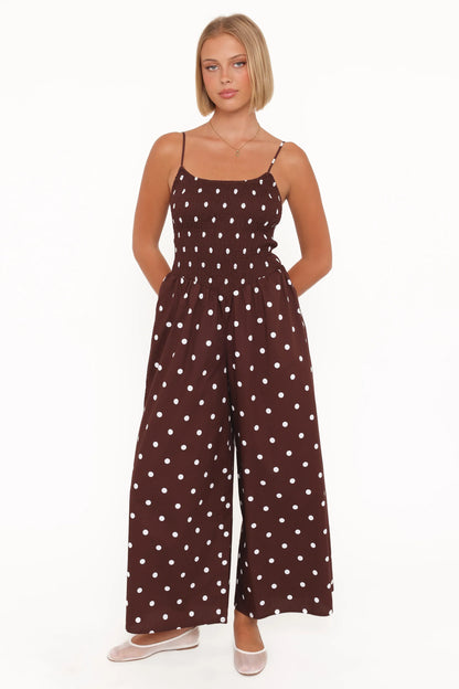 Paloma Jumpsuit Chocolate Polka Dot