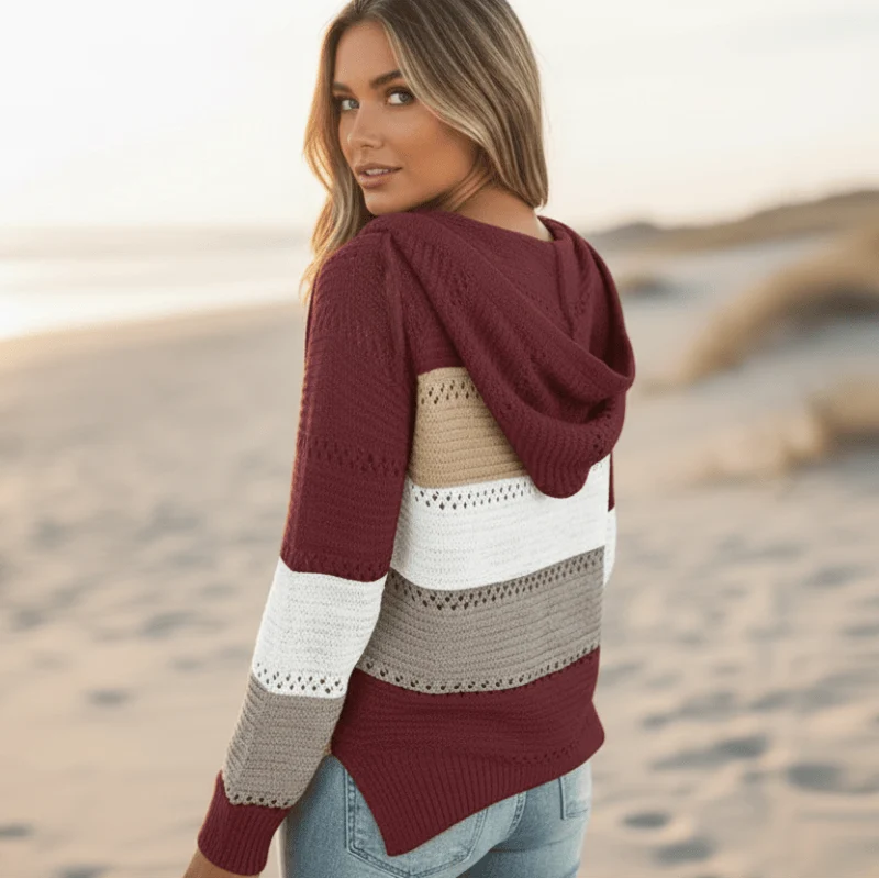 Boho Striped Hooded Knit Pullover Sweater