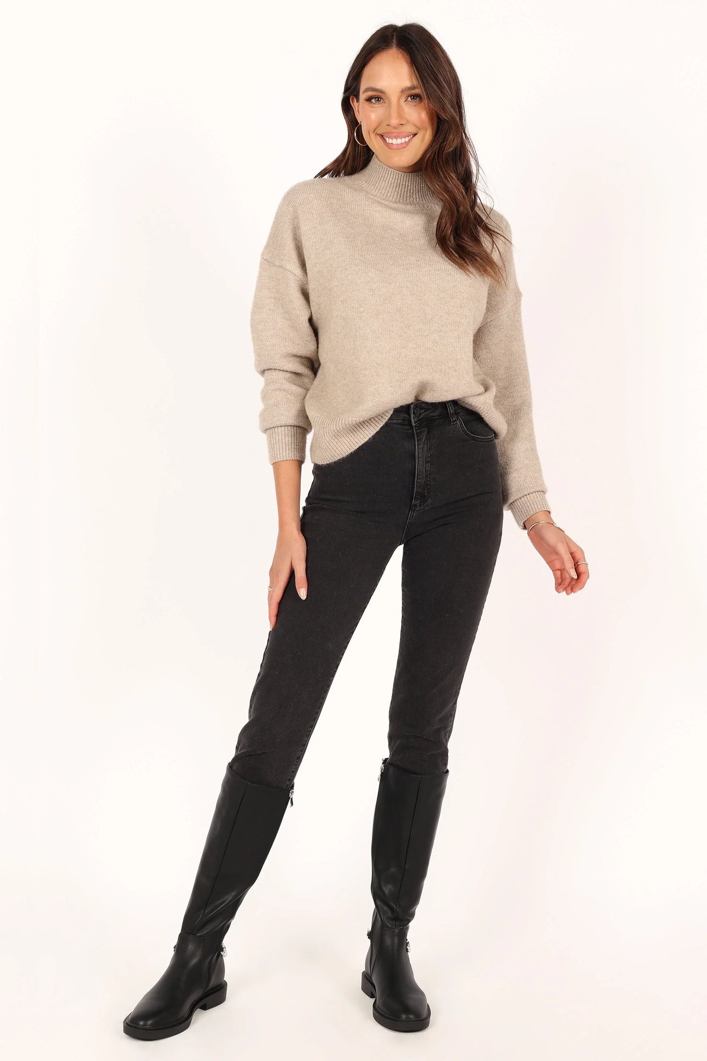 Brianna Mockneck Knit Sweater Beige