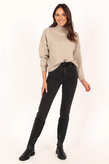 Brianna Mockneck Knit Sweater Beige