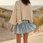 Retro Pleated Denim Mini Skirt