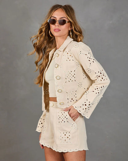 Softly Wandering Eyelet Scallop Trim Jacket