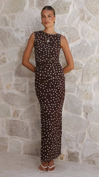 Janika Maxi Skirt Chocolate White Polka Dot