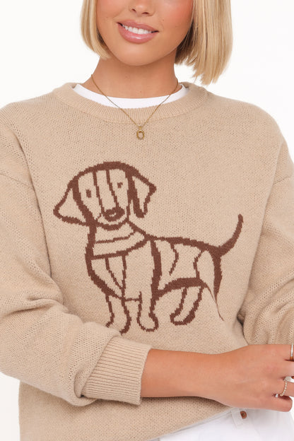 Amber Dachshund Sweater Beige